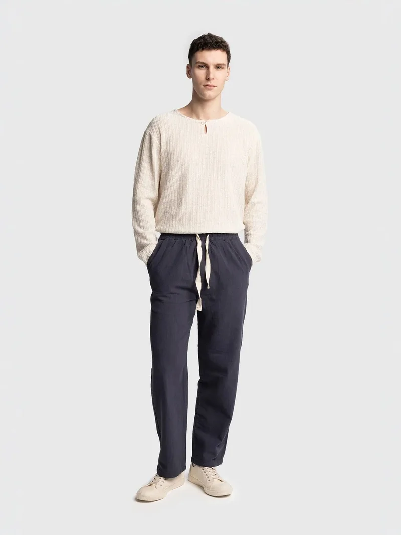 Giesto Navy Blue GIESTO Straight Leg Pants with Drawstring Waist for Men | Best Price UAE